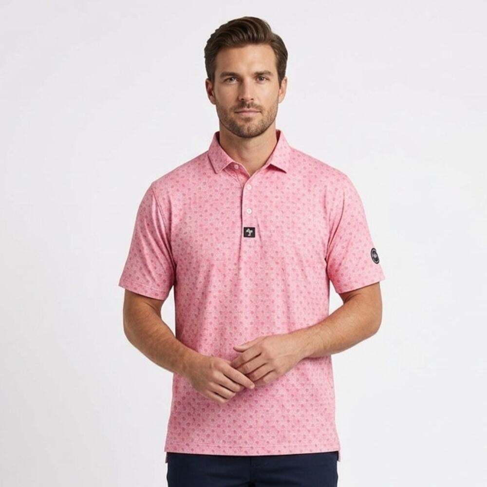 Joseph Elliott Golf Polo Shirt Mens L Pink All Over Print MacDill Air Force Logo